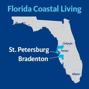 a map of the state of Florida highlighting St. Petersburg and Bradenton